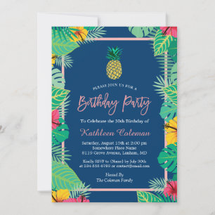 Tropical Navy Blue Gold Ananas Geburtstagsparty Einladung