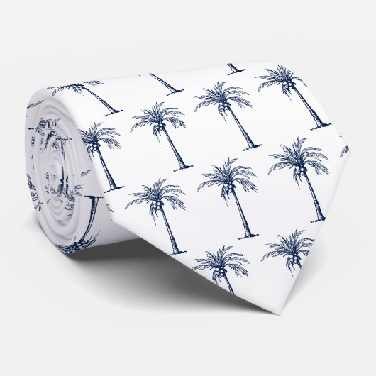 Tropical Navy Blue Palm Tree Pattern Krawatte (Gerollt)
