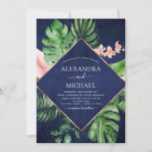 Tropical Navy Blue Watercolor Geometric Wedding Einladung (Vorderseite)