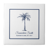 Tropical Navy Blue White Palm Tree Custom Fliese (Vorderseite)