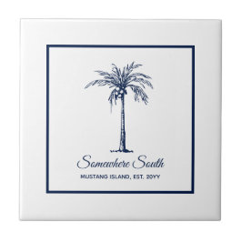 Tropical Navy Blue White Palm Tree Custom Fliese