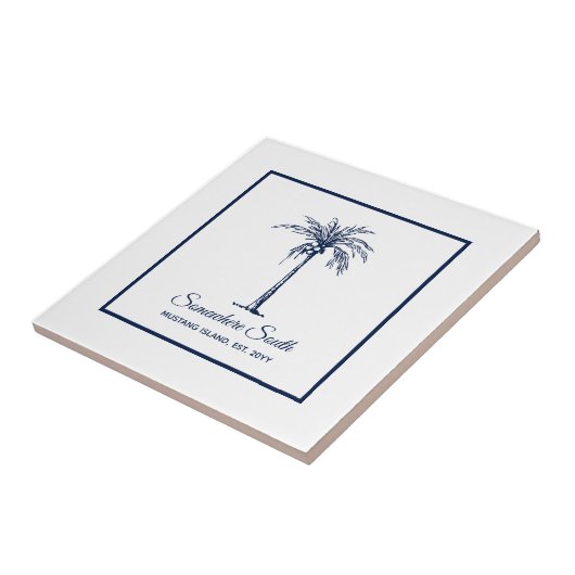 Tropical Navy Blue White Palm Tree Custom Fliese (Seite)