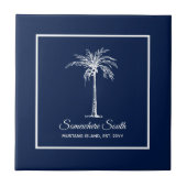 Tropical Navy Blue White Palm Tree Personalisiert Fliese (Vorderseite)