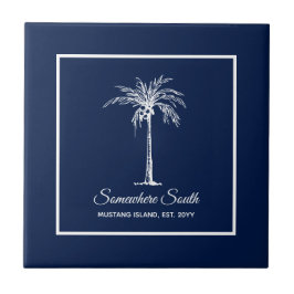 Tropical Navy Blue White Palm Tree Personalisiert Fliese