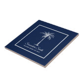 Tropical Navy Blue White Palm Tree Personalisiert Fliese (Seite)