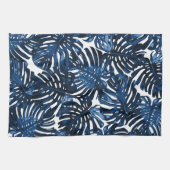 Tropical Navy Blue White Stilvolle Palm Blätter Geschirrtuch (Horizontal)