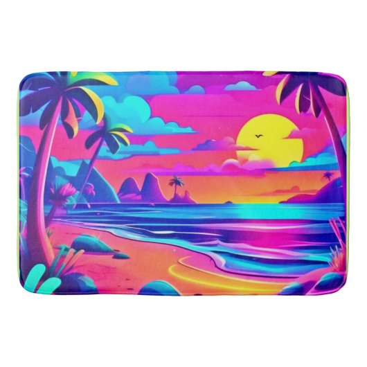 Tropical Neon Beach Sunset Art Badematte (Vorderseite)