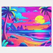 Tropical Neon Beach Sunset Art Fleecedecke (Vorderseite (Horizontal))