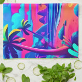 Tropical Neon Beach Sunset Art Geschirrtuch (Gefaltet)