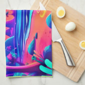 Tropical Neon Beach Sunset Art Geschirrtuch (Viertel Falte)