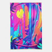Tropical Neon Beach Sunset Art Geschirrtuch (Vertikal)