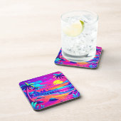 Tropical Neon Beach Sunset Art Getränkeuntersetzer (Rechte Seite)