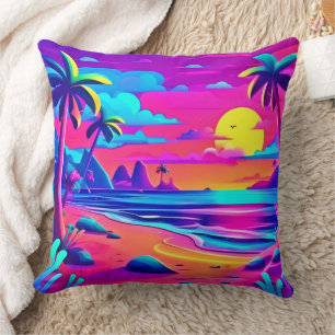Tropical Neon Beach Sunset Art Kissen