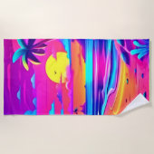Tropical Neon Beach Sunset Art Strandtuch (Vorderseite)