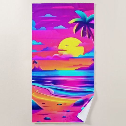 Tropical Neon Beach Sunset Art Strandtuch (Vorderseite)