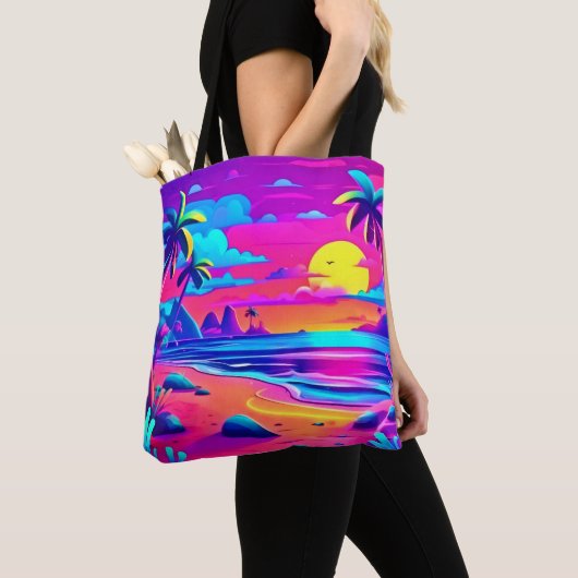 Tropical Neon Beach Sunset Art Tasche (Von Nahem)