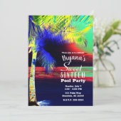 Tropical Neon Color Beach Palm Sweet 16 Einladung (Stehend Vorderseite)