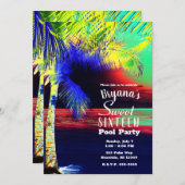 Tropical Neon Color Beach Palm Sweet 16 Einladung (Vorne/Hinten)