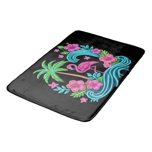 Tropical Neon Flamingo Badematte (Schrägansicht)