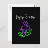 Tropical Neon Flamingo Bright Birthday Postkarte (Vorne/Hinten)