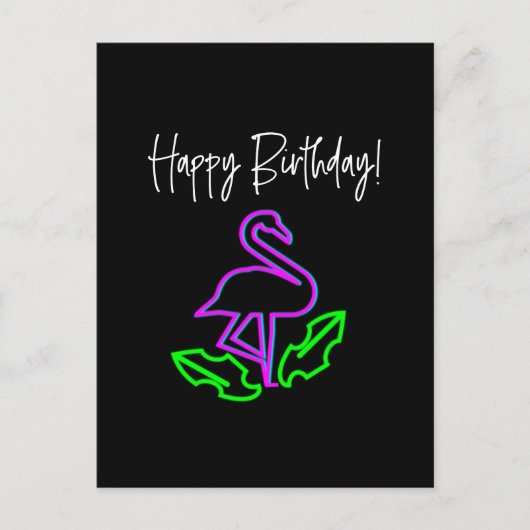 Tropical Neon Flamingo Bright Birthday Postkarte (Vorderseite)