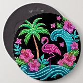 Tropical Neon Flamingo Button (Vorne & Hinten)