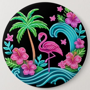 Tropical Neon Flamingo Button