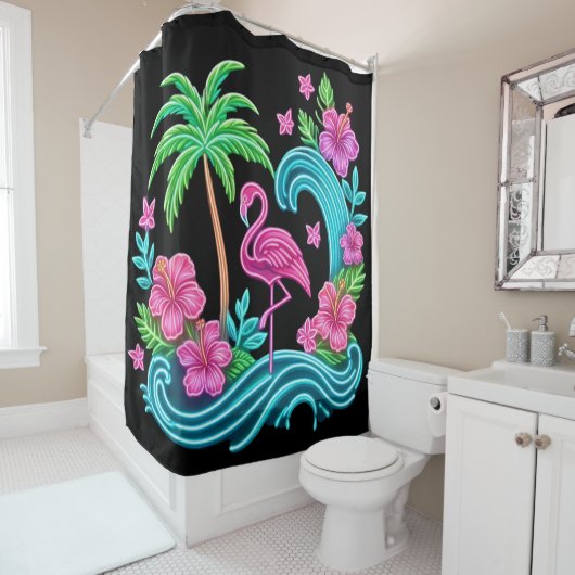 Tropical Neon Flamingo Duschvorhang (Beispiel)