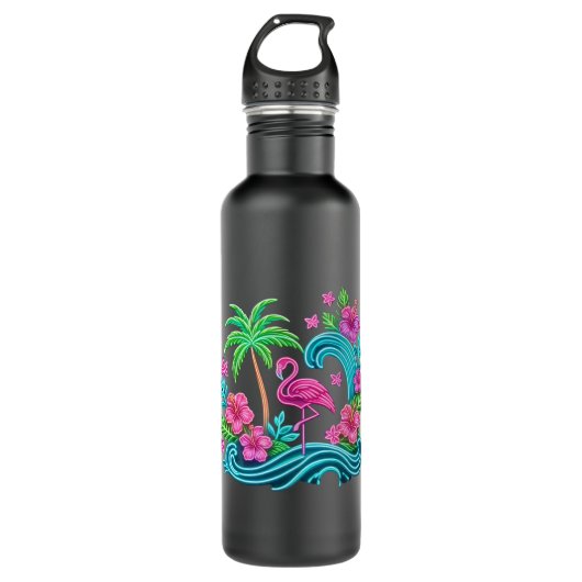 Tropical Neon Flamingo Edelstahlflasche (Vorderseite)