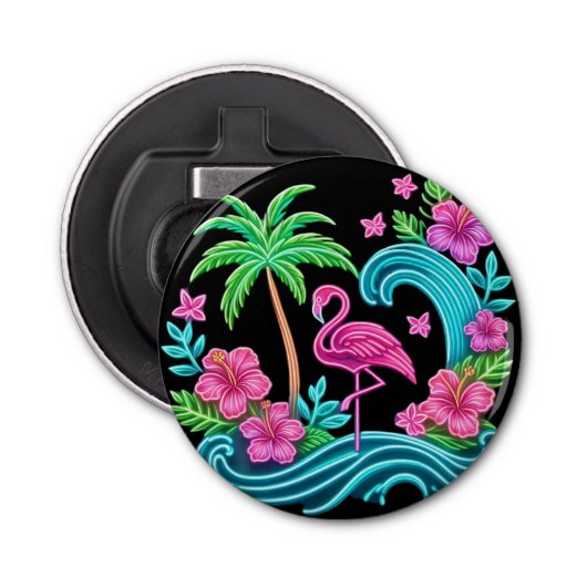 Tropical Neon Flamingo Flaschenöffner (Vorderseite)