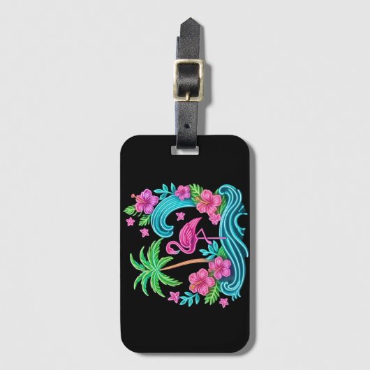 Tropical Neon Flamingo Gepäckanhänger (Vorderseite Vertikal)