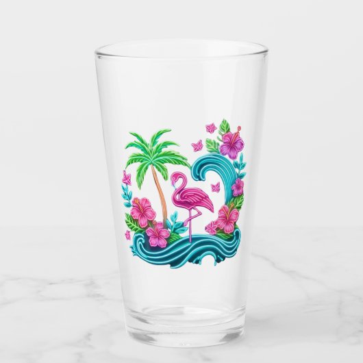 Tropical Neon Flamingo Glas (Vorderseite)