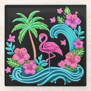 Tropical Neon Flamingo Glasuntersetzer