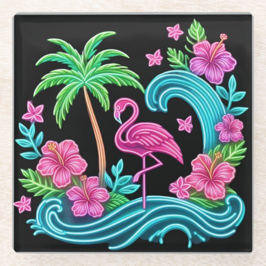 Tropical Neon Flamingo Glasuntersetzer (Vorderseite)