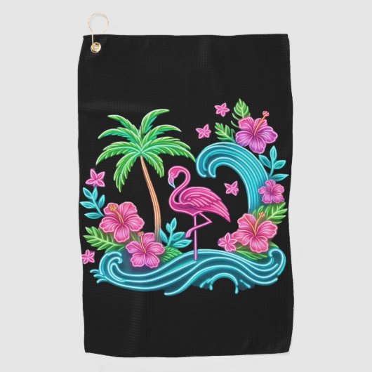 Tropical Neon Flamingo Golfhandtuch (Vorderseite)