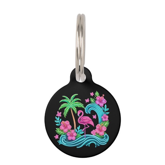 Tropical Neon Flamingo Haustiermarke (Vorderseite)