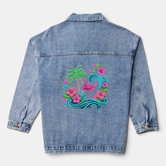Tropical Neon Flamingo Jeansjacke (Rückseite)