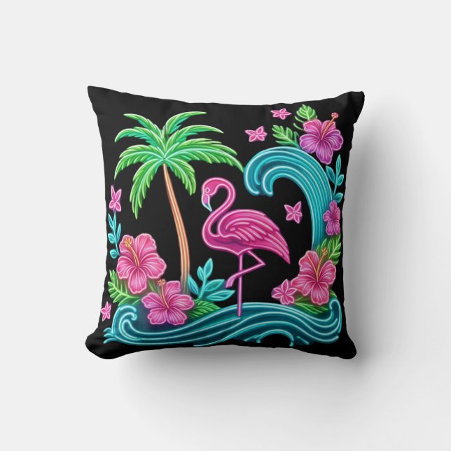 Tropical Neon Flamingo Kissen (Vorderseite)