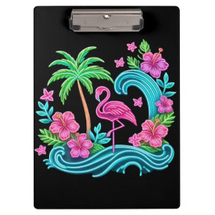Tropical Neon Flamingo Klemmbrett