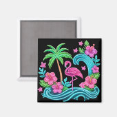 Tropical Neon Flamingo Magnet (Vorderseite/Rückseite)