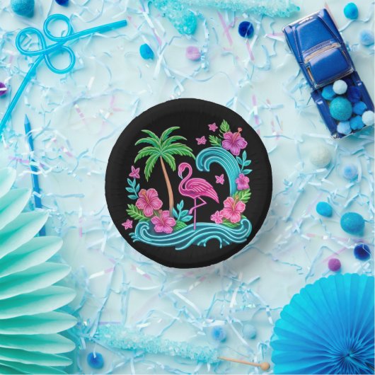 Tropical Neon Flamingo Pappteller (Party)
