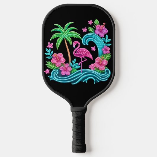 Tropical Neon Flamingo Pickleball Schläger (Vorderseite)
