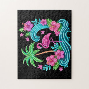 Tropical Neon Flamingo Puzzle