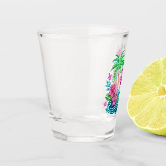 Tropical Neon Flamingo Schnapsglas (Links)
