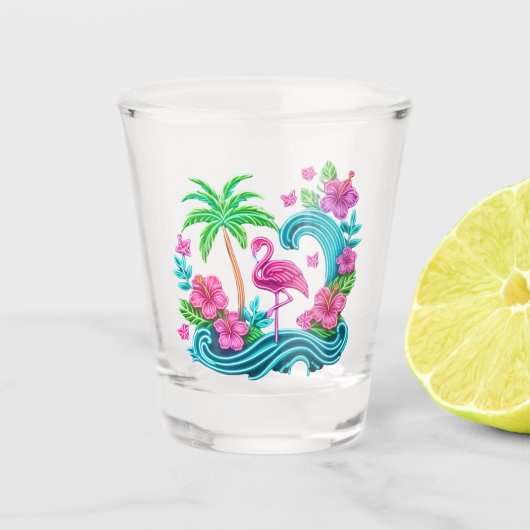 Tropical Neon Flamingo Schnapsglas (Vorderseite)