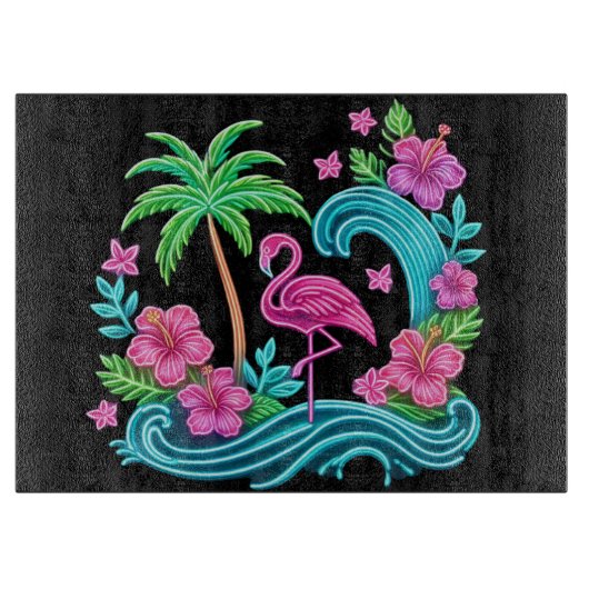 Tropical Neon Flamingo Schneidebrett (Vorderseite)