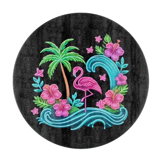 Tropical Neon Flamingo Schneidebrett (Vorderseite)