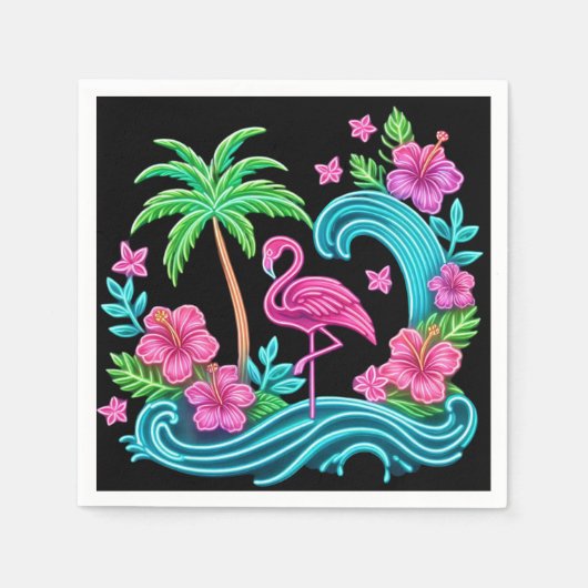 Tropical Neon Flamingo Serviette (Vorderseite)