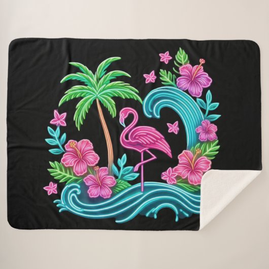Tropical Neon Flamingo Sherpadecke (Vorderseite (Horizontal))