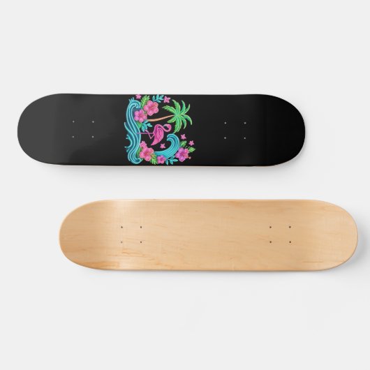 Tropical Neon Flamingo Skateboard (Horizontal)
